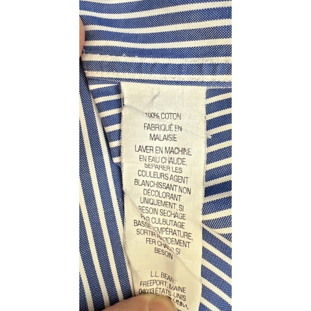 L.L. Bean Mens Wrinkle Resistant Blue & White Striped Button Shirt SZ 15.5-32‎ - Picture 9 of 13
